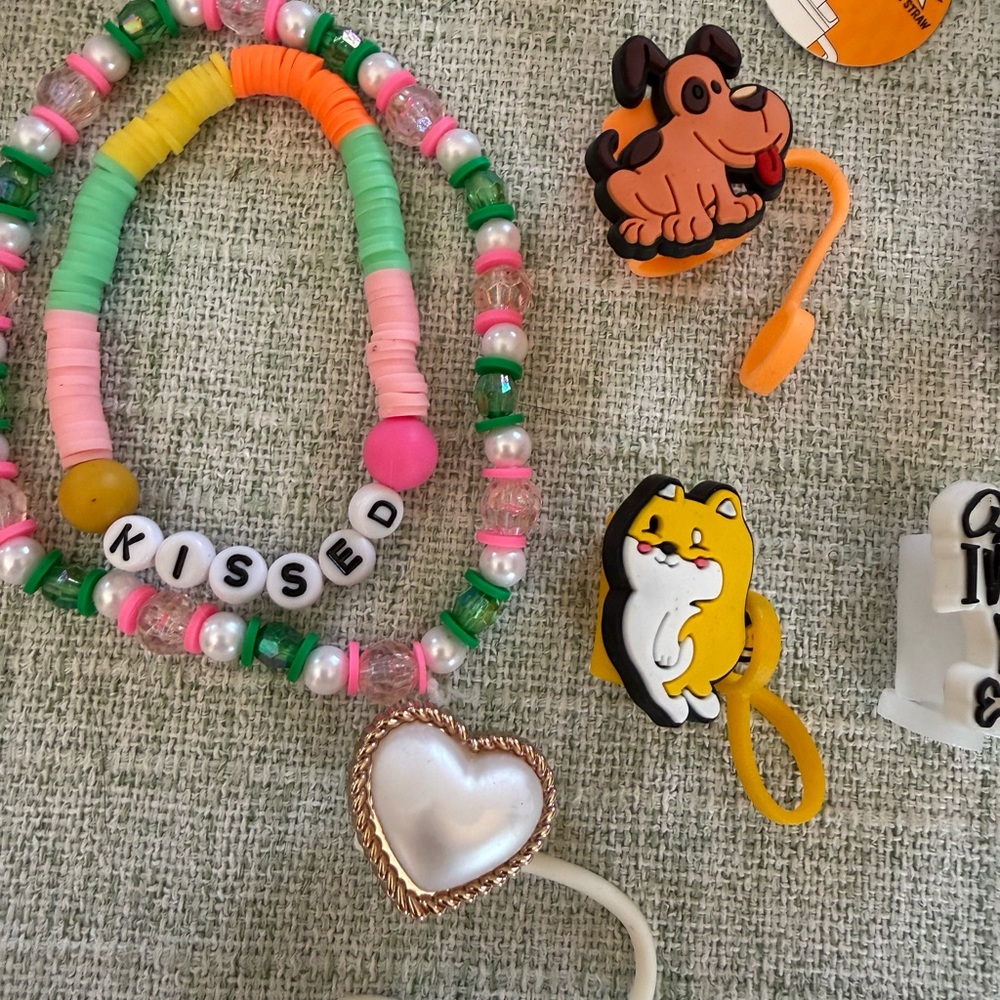 Straw Topper Bundle Cute Animals Beaded Bracelet Mix Stanley Starbuck Starbucks - Picture 7 of 8